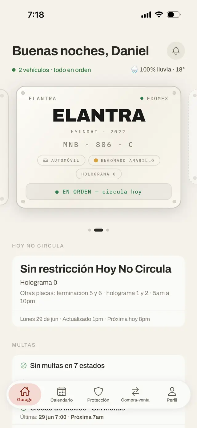 Garage: semáforo de salida con la placa del vehículo, en orden — circula hoy